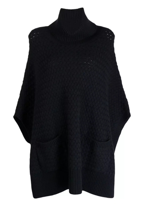 N.Peal basket-weave cashmere poncho - Blue