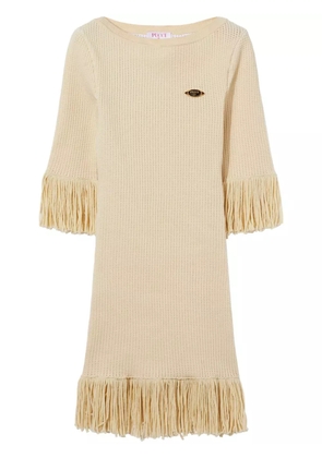 PUCCI logo-plaque fringed mini dress - Neutrals