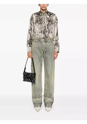 Roberto Cavalli snakeskin-print tie-neck blouse - Neutrals