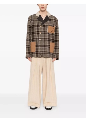 COMMUNS checked leather jacket - Brown