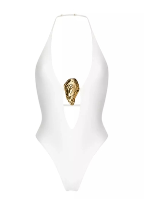 KOROBEYNIKOV scoop-neck shell-embellished swimsuit - White