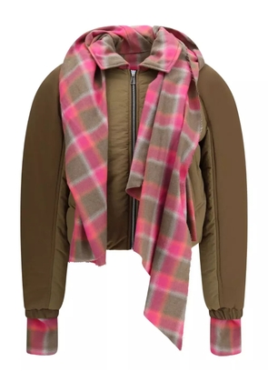 MARBELL plaid-trimmed puffer jacket - Brown
