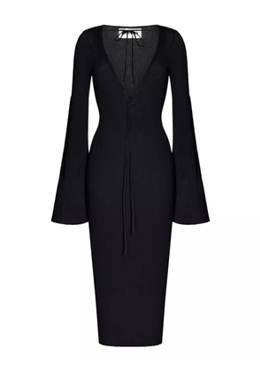 KOROBEYNIKOV lace-up flared-sleeve midi dress - Black