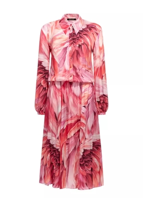 Roberto Cavalli feather-print button-down midi dress - Pink