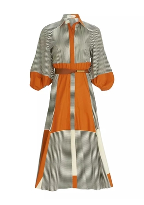 Silvia Tcherassi Agostina stripe-panelled shirt dress - Orange