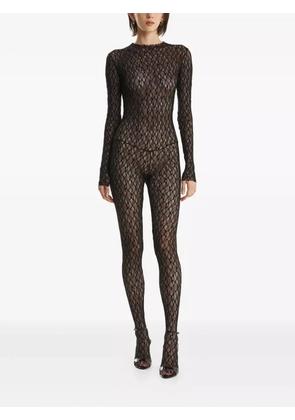2310 STUDIO lace-pattern long-sleeve jumpsuit - Black