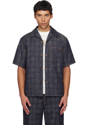 Burberry Navy Relaxed Fit Check Denim Shirt