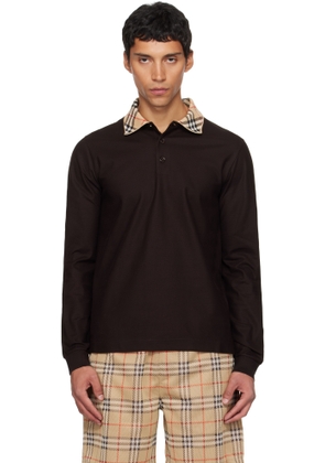 Burberry Brown Long Sleeve Check Collar Cotton Polo