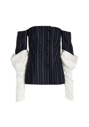 Hellessy Pelicano Pinstriped Ruched Off-The-Shoulder Jacket - Moda Operandi