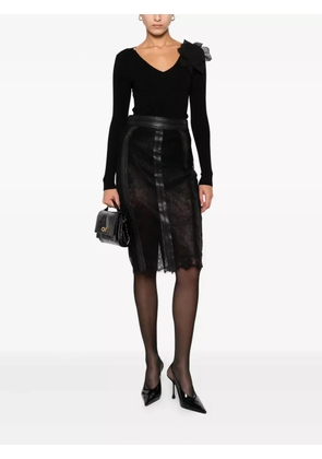 Elisabetta Franchi leather-trimmed lace midi skirt - Black