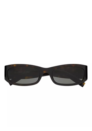 Saint Laurent logo-plaque rectangle sunglasses - Brown