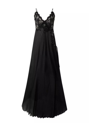 Roberto Cavalli lace-panelled silk maxi evening dress - Black