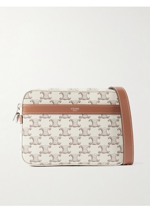 CELINE - Small Triomphe Leather-Trimmed Logo-Print Coated-Canvas Messenger Bag - Men - Neutrals