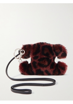 CELINE - Triomphe Leopard-Print Shearling and Leather Keyring - Men - Burgundy