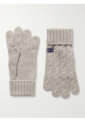 CELINE - Logo-Embroidered Cable-Knit Cashmere Gloves - Men - Gray - S