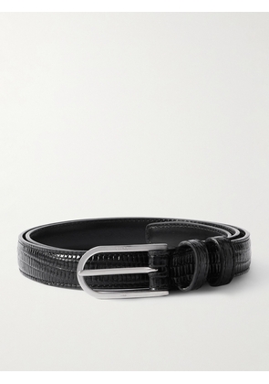 CELINE - 2cm Lizard-Effect Leather Belt - Men - Black - EU 80