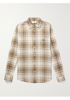 CELINE - Logo-Embroidered Checked Cotton Shirt - Men - Neutrals - EU 37