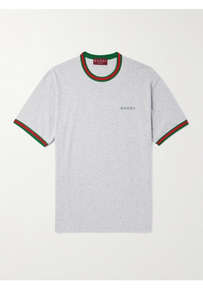Gucci - Logo-Embroidered Cotton-Jersey T-Shirt - Men - Gray - S