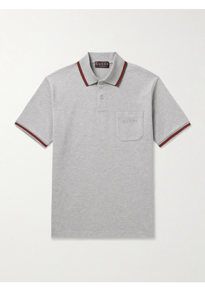 Gucci - Logo-Embroidered Cotton-Blend Piqué Polo Shirt - Men - Gray - S
