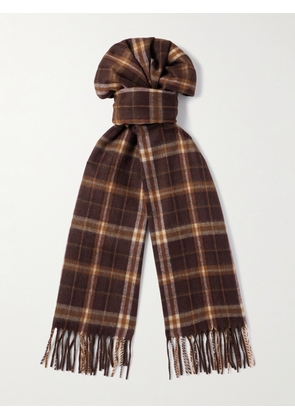 CELINE - Checked Fringed Cashmere Scarf - Men - Brown