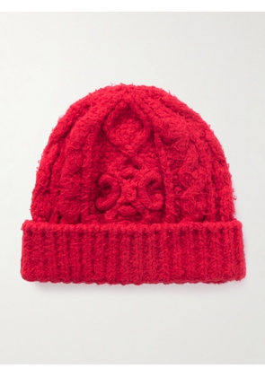 CELINE - Cable-Knit Brushed Cotton-Blend Beanie - Men - Red