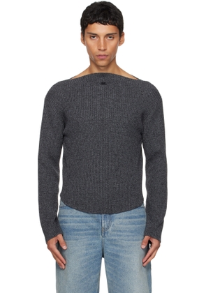 Courrèges Gray Boatneck Ribbed Wool Sweater