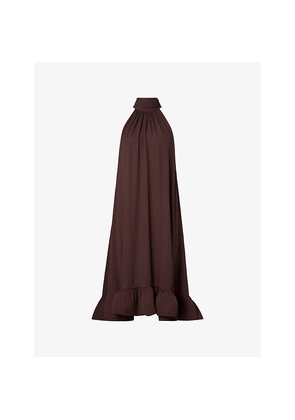 Womens Malina Sabrina Halter-Neck Ruffled Woven Midi Dress