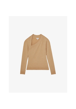 Womens Reiss Zoie Slant-Neck Long-Sleeve Stretch-Knit Top