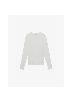 Womens Reiss Jada Crewneck Long-Sleeve Stretch-Cotton T-Shirt