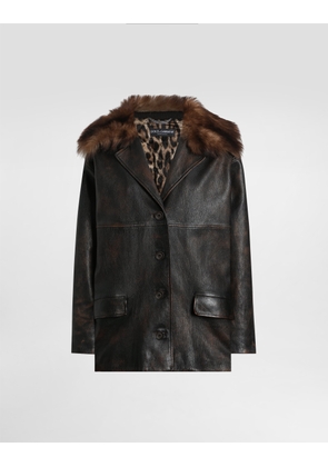 Dolce & Gabbana Leather Jacket With Fur Collar - Woman Coats And Jackets Brown 38