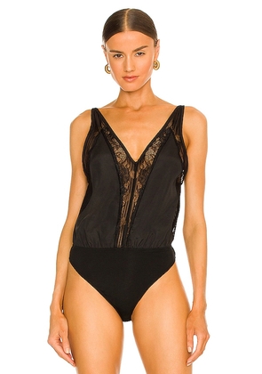 superdown Sharone Lace Satin Bodysuit in Black. Size M. Also in S, XS, XXS.