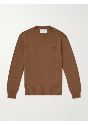 AMI PARIS - Logo-Embroidered Cashmere and Wool-Blend Sweater - Men - Brown - XS