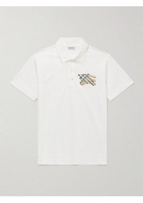 Burberry - Logo-Embroidered Appliquéd Cotton-Piqué Polo Shirt - Men - White - S
