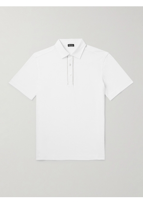 Zegna - Leather-Trimmed Cotton-Piqué Polo Shirt - Men - White - IT 46
