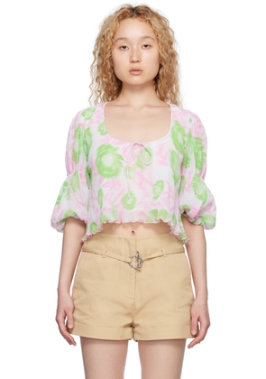 GANNI Pink & Green Pleated Blouse