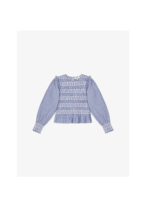 Womens Ro&Zo Shirred Long-Sleeve Embroidered Cotton Blouse