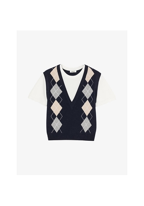 Womens Sandro Argyle Layered-Effect Wool and Cashmere-Blend Jumper