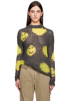 Acne Studios Gray & Yellow Embroidered Mohair Sweater