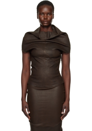 Rick Owens Brown Hollywood Shroud Leather T-shirt