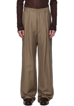 Dries Van Noten Beige Linen Straight Trousers