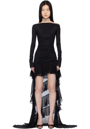 Blumarine Black Chiffon Train Minidress