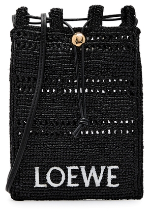 Loewe X Paula's Ibiza Drawstring Logo Raffia Pocket bag - Black - One Size