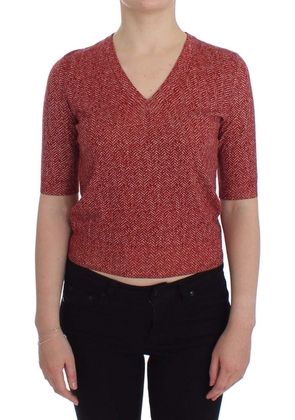 Dolce & Gabbana  Red Wool Tweed Short Sleeve Sweater Pullover - IT38