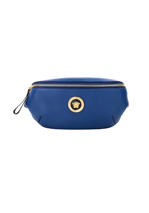Versace Small Navy Calf Leather Medusa Pendant Fanny Waist Pack Belt Bag
