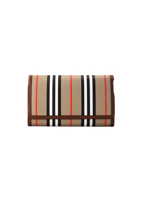 Burberry Hannah Icon Stripe Archive Tan E-Canvas Leather Wallet Crossbody Bag