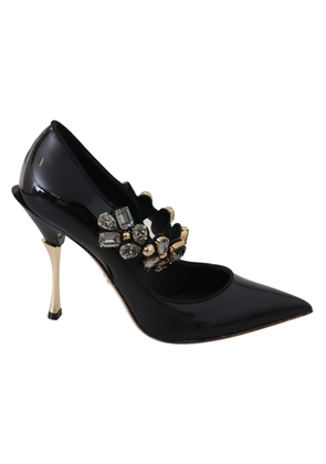 Dolce & Gabbana Black Leather Crystal Shoes Mary Jane Pumps - EU35/US4.5