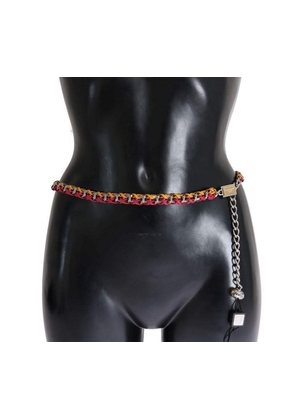 Dolce & Gabbana Red Yellow Leather Crystal Belt - M
