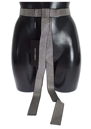 Dolce & Gabbana Black Silk Clear Crystal Bow Waist Belt - S