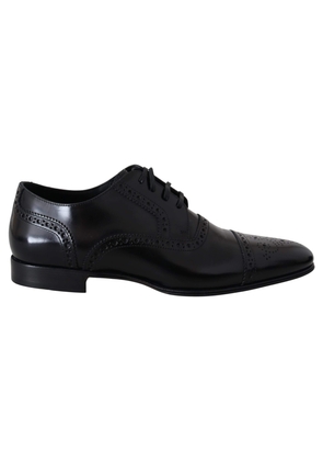 Dolce & Gabbana Black Leather Men Derby Formal Loafers Shoes - EU39/US6