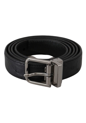 Dolce & Gabbana  Black Exotic Skin Pattern Silver Buckle Belt - 90 cm / 36 Inches